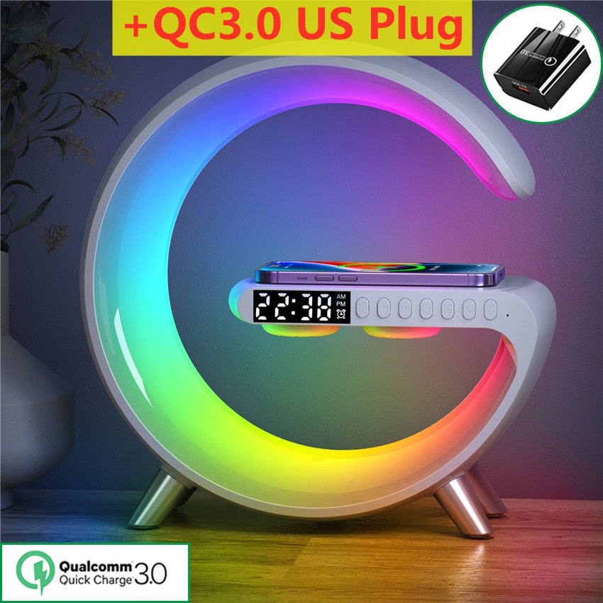 Multifunctional Wireless Charger Alarm Clock Speaker APP Control RGB Night Light Charging Station for Iphone 11 12 13 14 Samsung