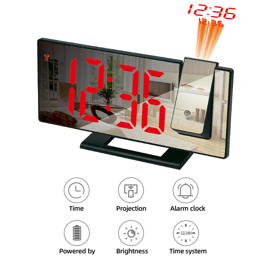 LED Digital Projection Alarm Clock Electronic  FM Radio Time Projector Bedroom Bedside Mute Clock